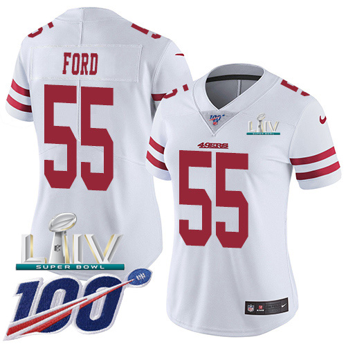 San Francisco 49ers Nike 55 Dee Ford White Super Bowl LIV 2020 Women Stitched NFL 100th Season Vapor Limited Jersey